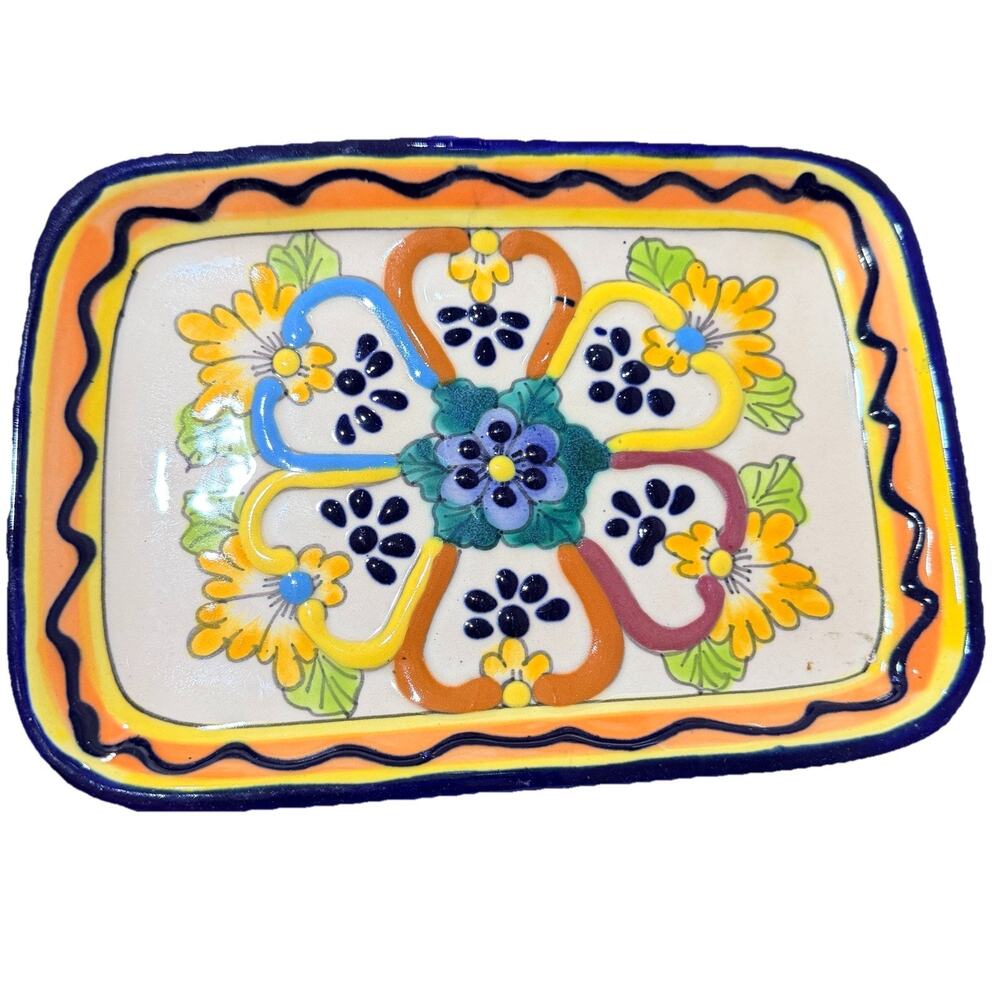 Talavera Mexican Pottery Plate Rectangle 9.5 X 6.5” Signed Handmade